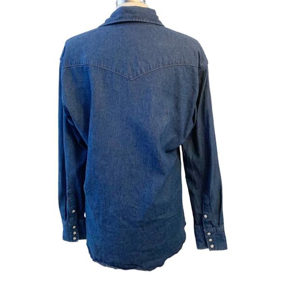 WRANGLER Rigid Denim Long Sleeve Pearl Snap Workshirt Medium - Picture 2 of 11